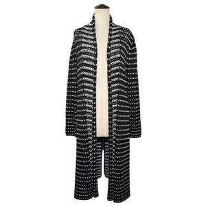 St. John Cardigan Duster Knit Black White Wool Cotton Long Sweater Small